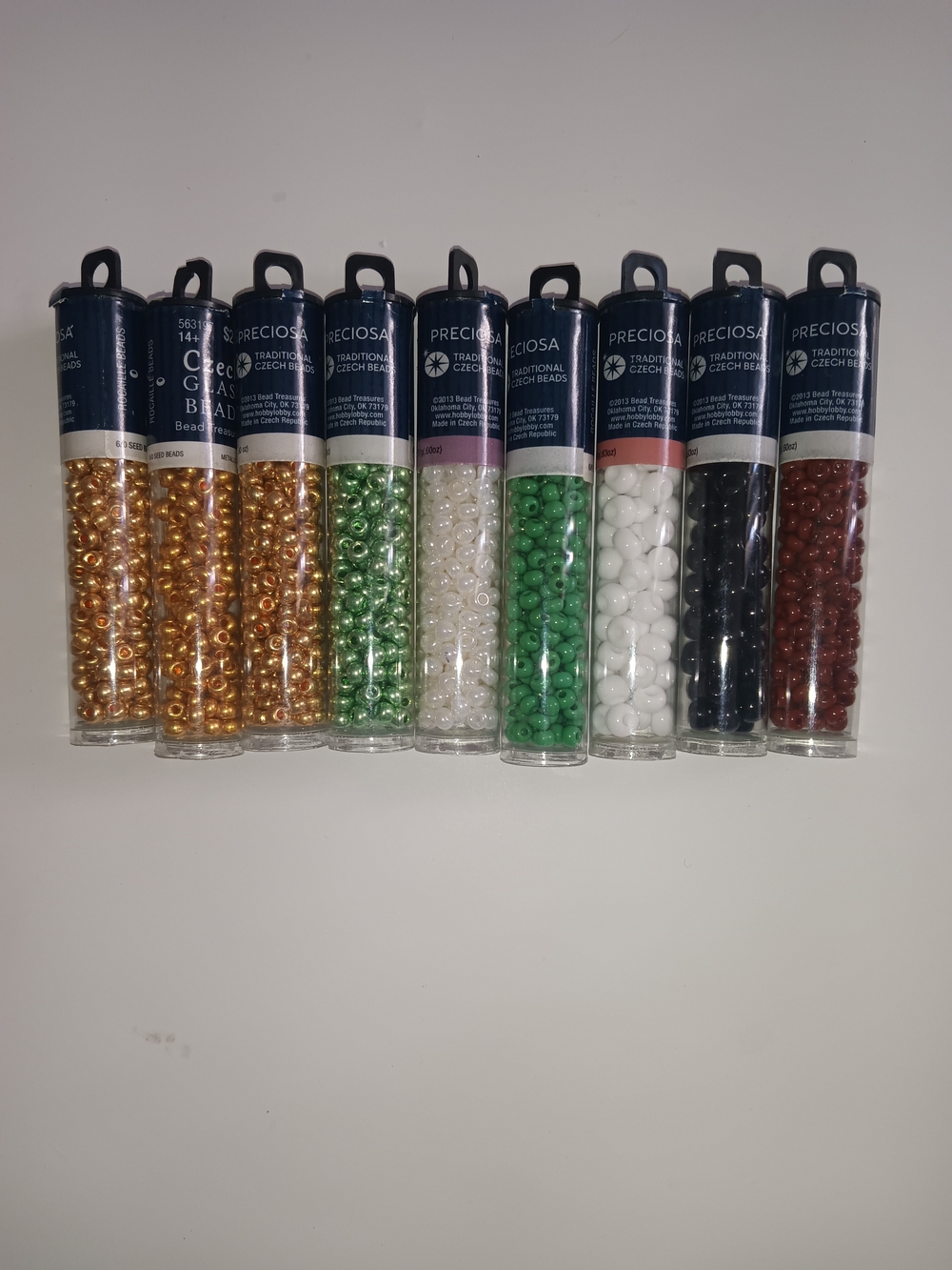 Czech Glass Bead Tube Set - Assorted Colors (Gold, Green, White, Black, Brown)